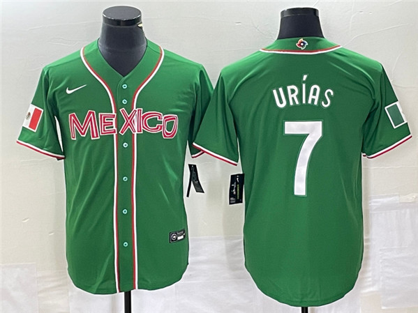 Men's Mexico Baseball #7 Julio Urías 2023 Green World Baseball With Patch Classic Stitched Jersey